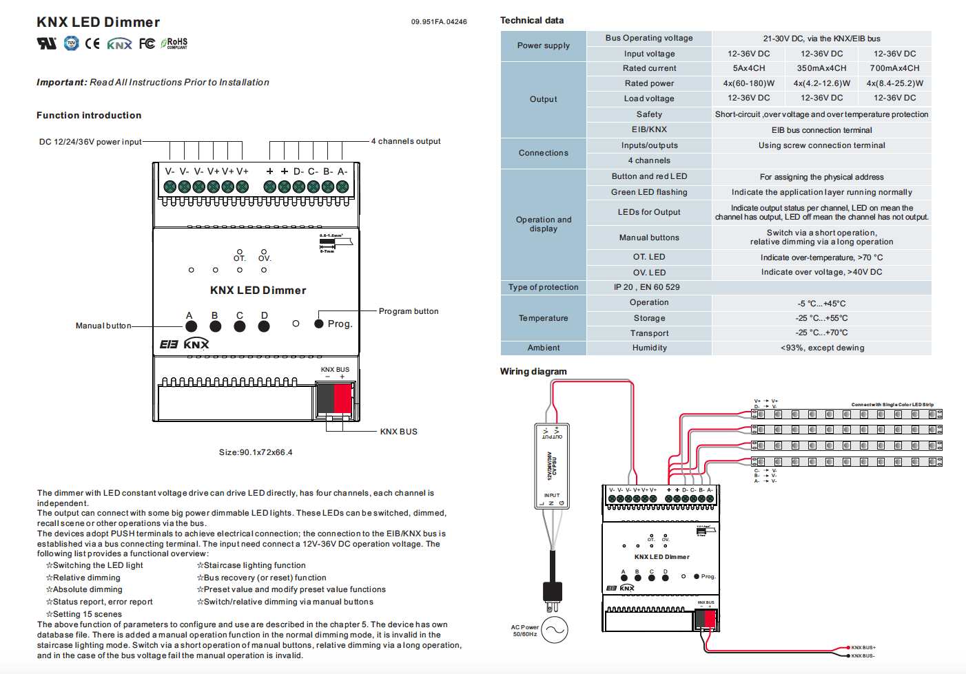 12v / 24v / 36v knx led dimmer 4 kanal 5a - seite1