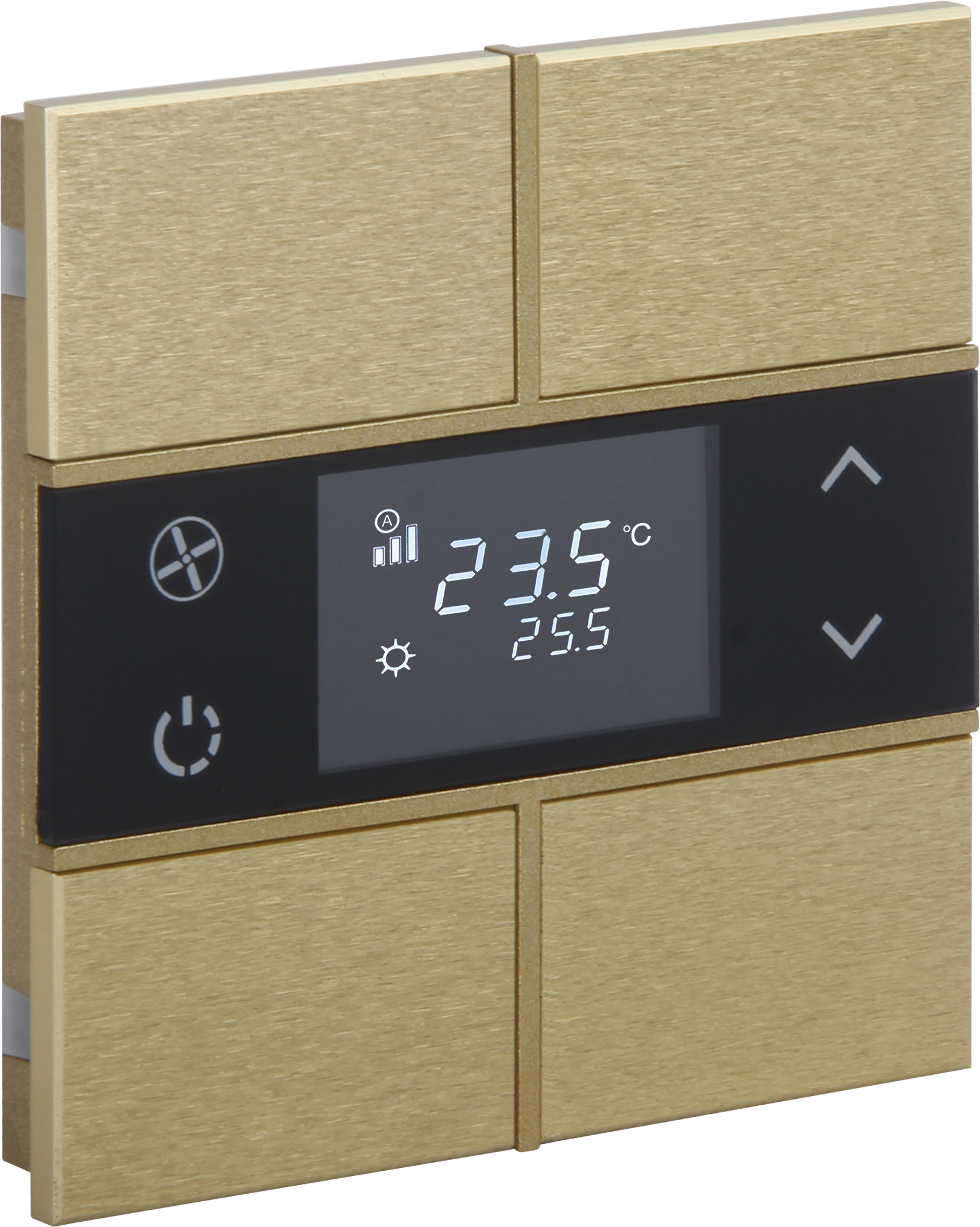 ORIA KNX Metalltaster mit Temperatursensor in Gold · 4 Zusatztasten