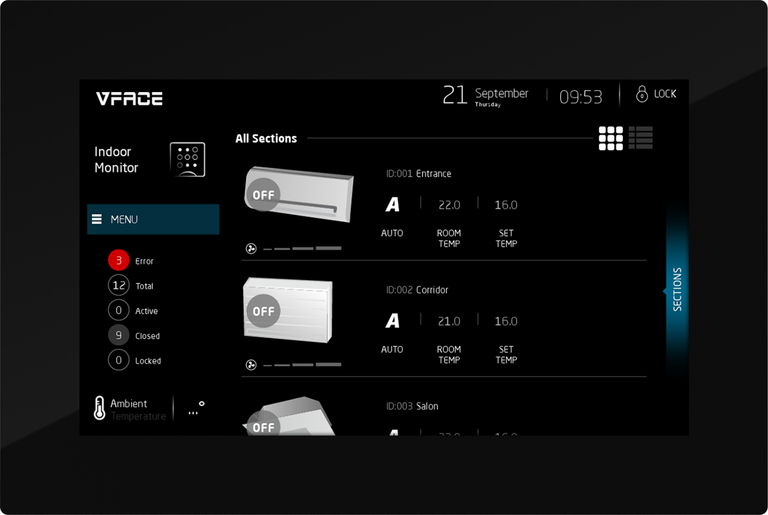 VFace Touch für die zentrale Steuerung von Klimaanlagen mit VRF / VRV