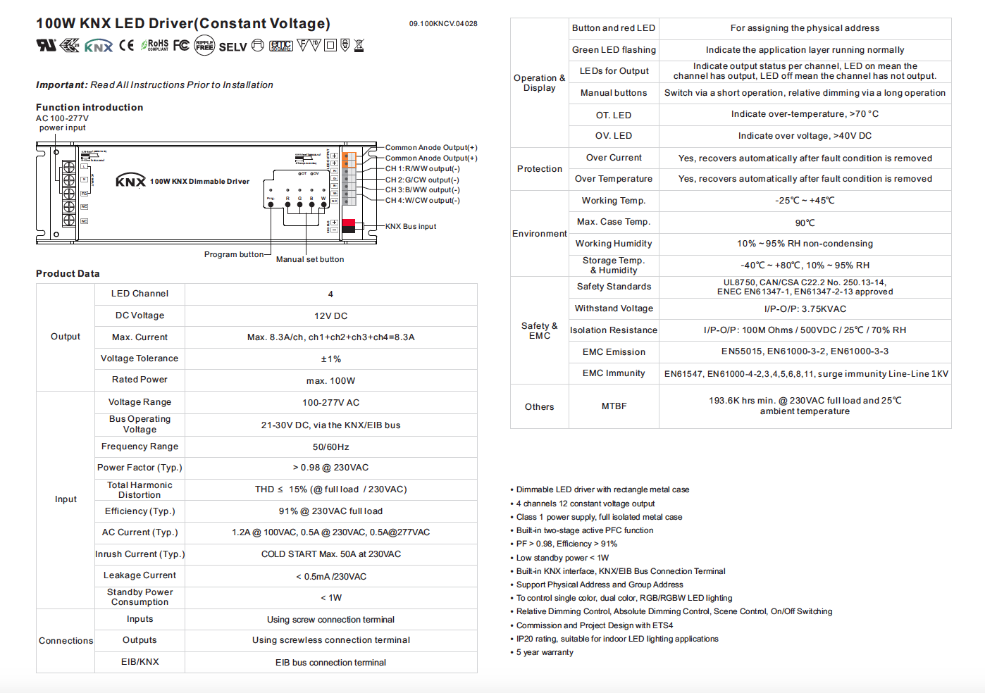 bedienungsanleitung 12v knx rgbw led dimmer mit integriertem netzteil - Seite 1