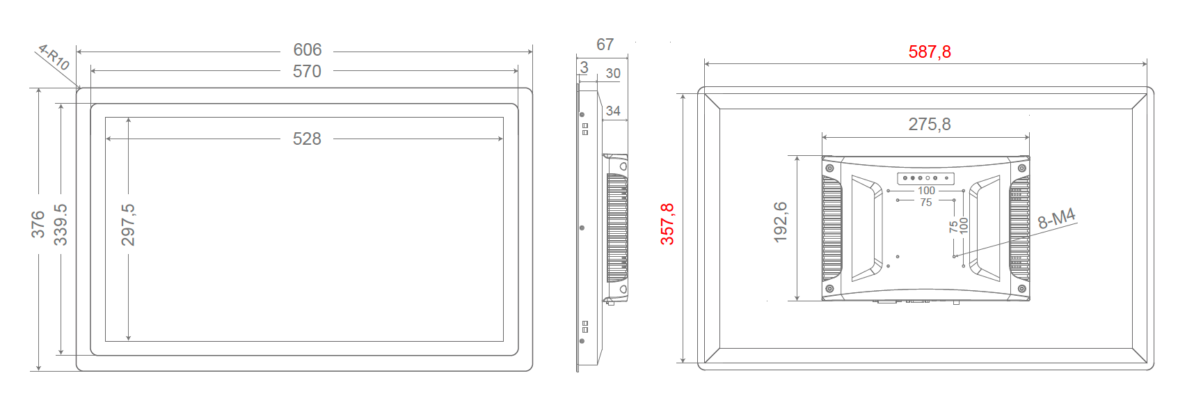 Masse vom Touchscreen