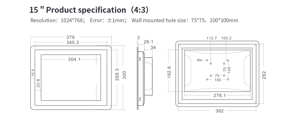 Einbaumaße 15" WINDOWS Wandeinbau Touchpanel schwarz