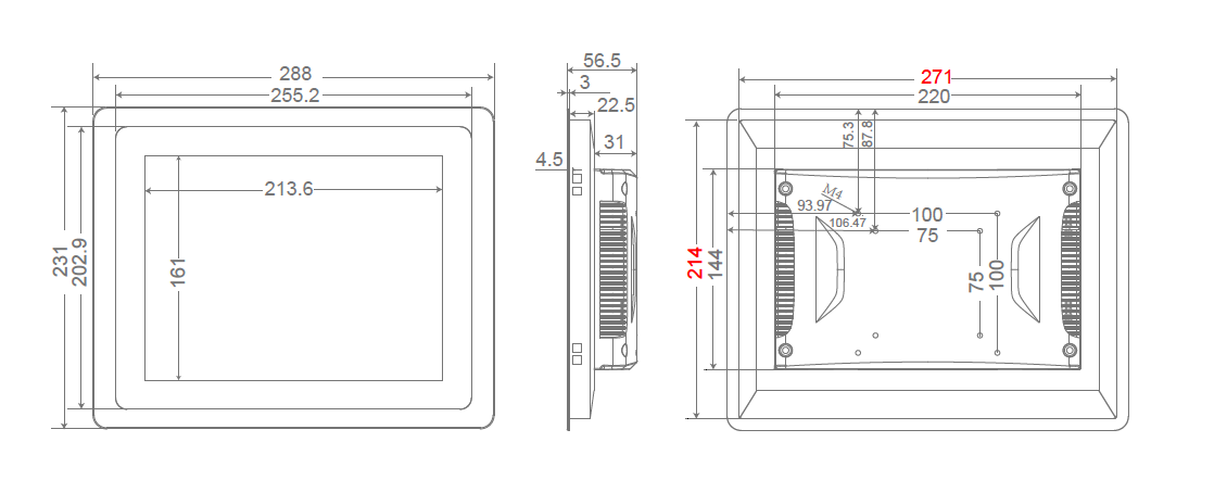 Masse vom Touchscreen