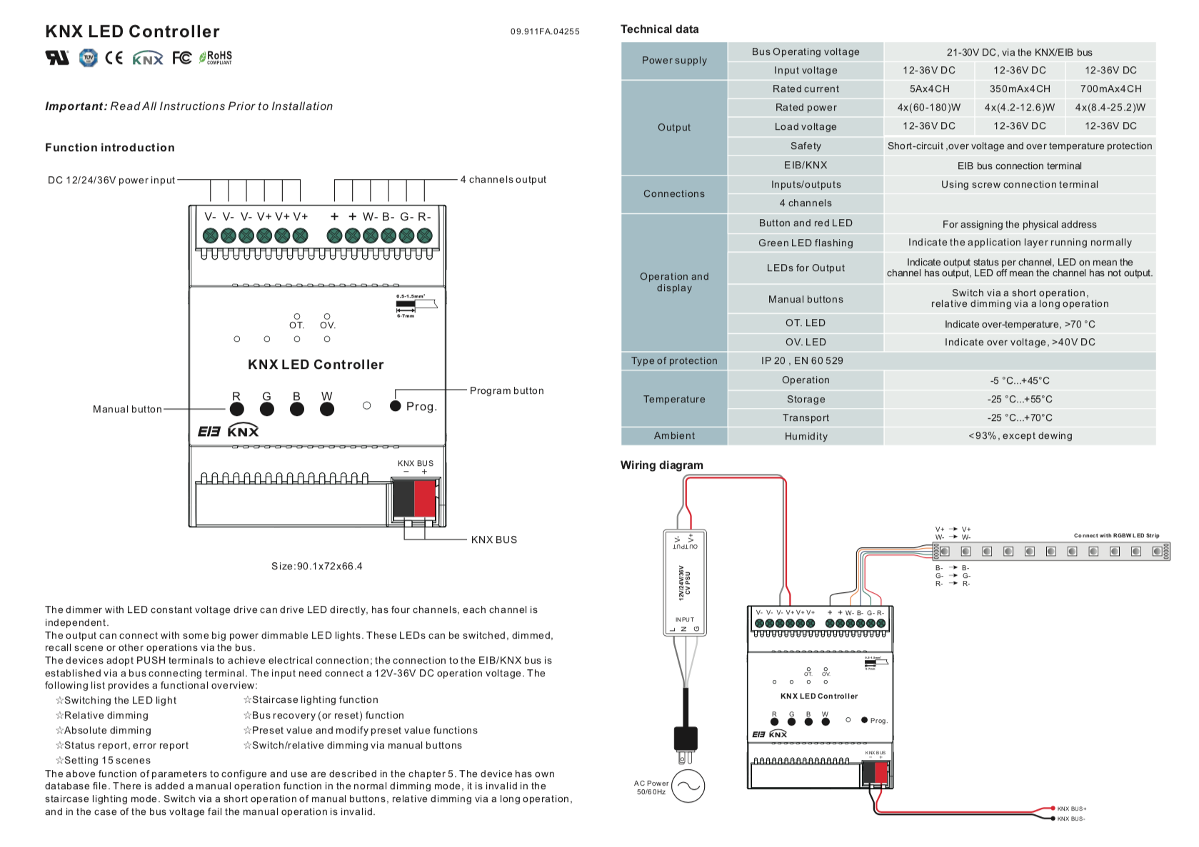 Bedienungsanleitung KNX RGBW LED Dimmer DIN Rail - Seite 1