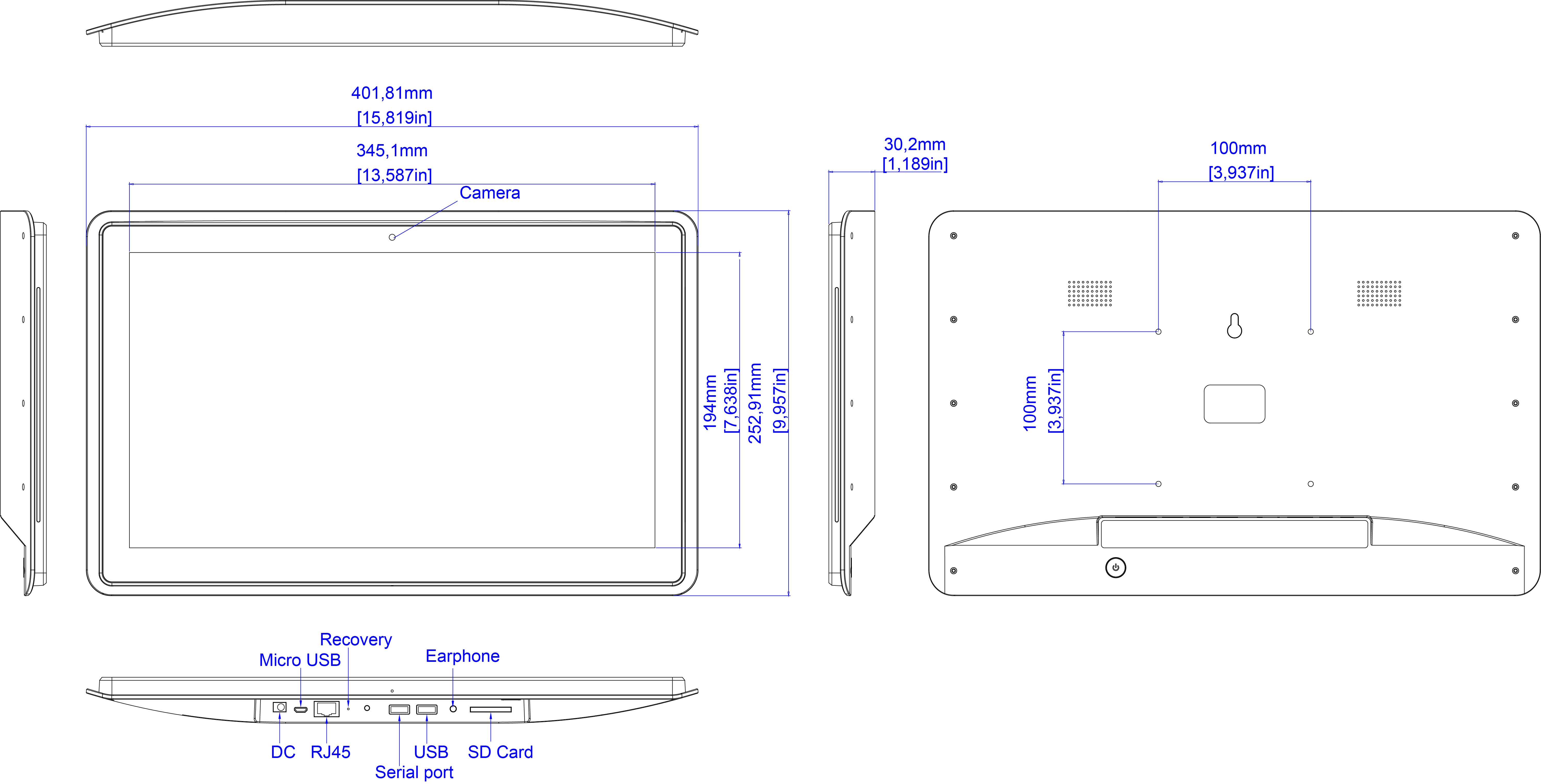 Maße 15.6" Meeting Room Display / Touchpanel für Raumbuchungssystem für Seminarraum, Schulungsraum