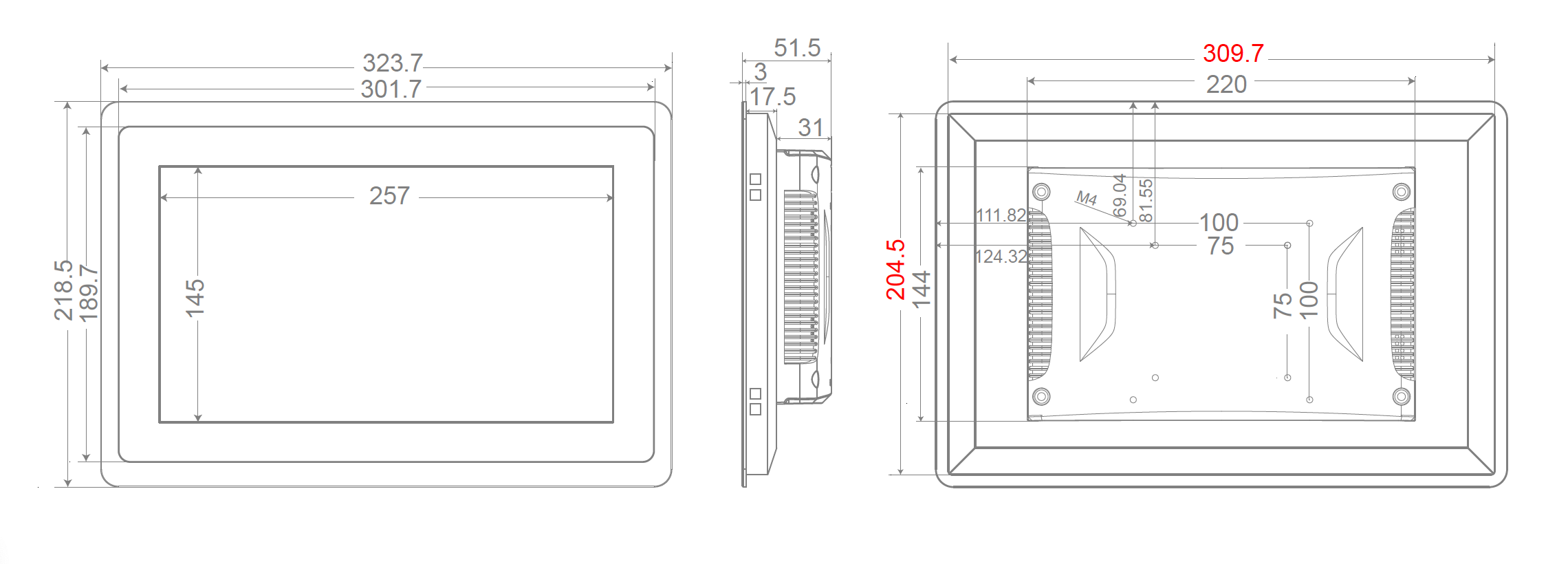 Masse vom Touchscreen