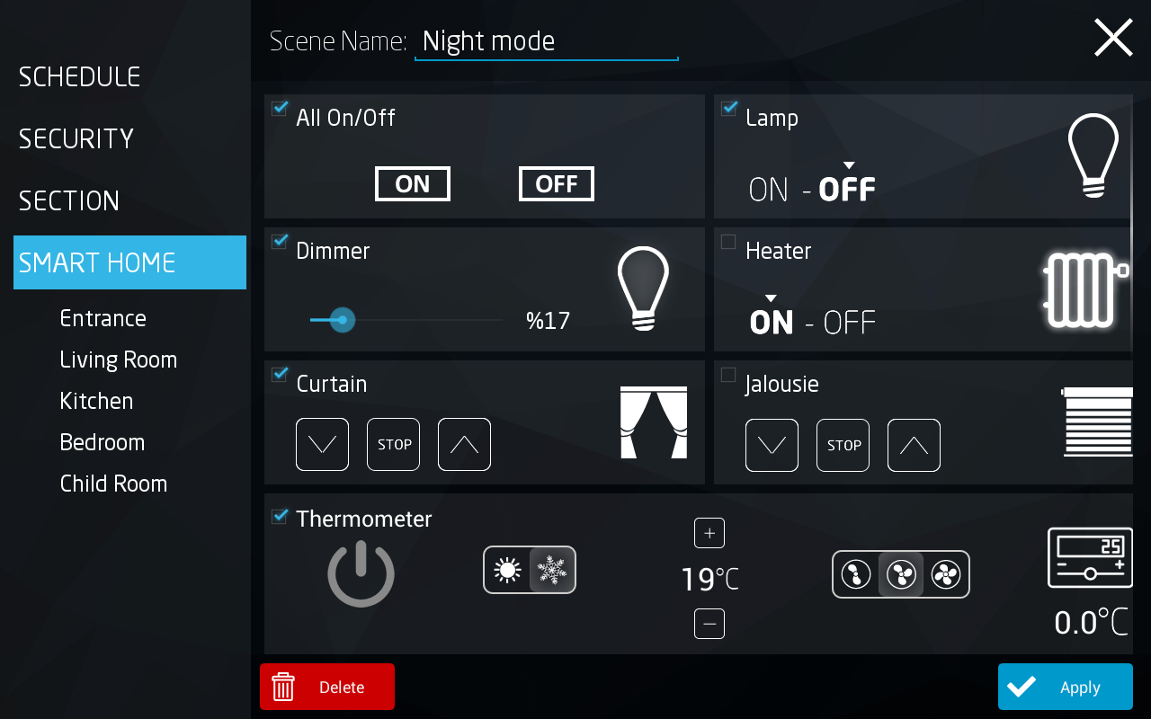 Touch Panel: Ansicht Programmierung der Szenen